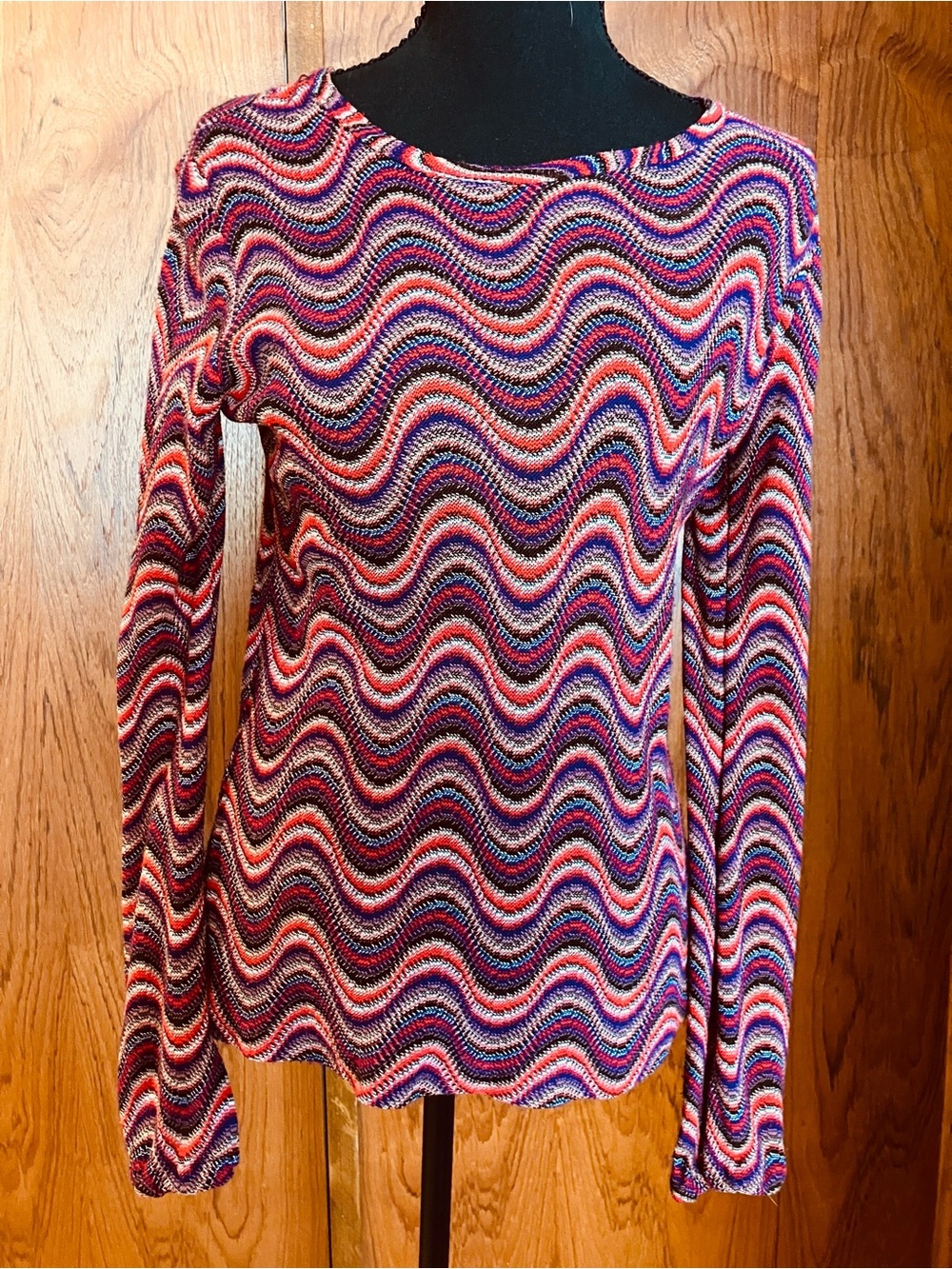 Vintage 1970s Jo Matthews Wavy Chevron Knit Sweater